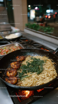Stir-Fried Noodles with Vegetables in a Professional Street Food Setting