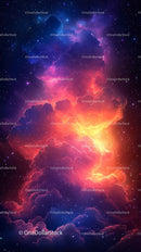 Vibrant Cosmic Nebula with Bright Stars and Space Clouds