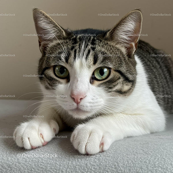 Close up of tabby cat resting on soft surface