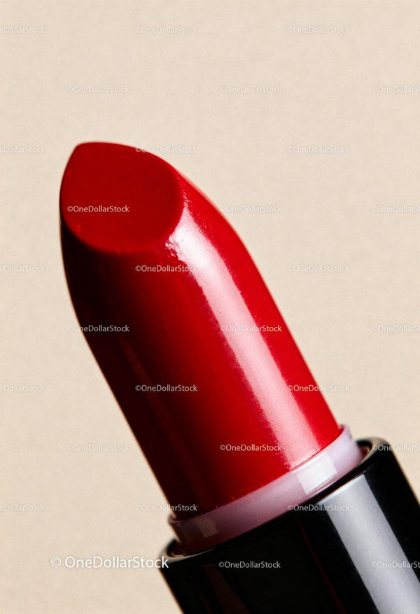 Close-Up of Classic Red Lipstick with Glossy Texture