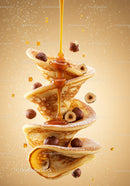 Stack of Pancakes with Hazelnuts and Syrup Drizzle