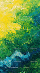 Vibrant Abstract Swirling Paint in Yellow and Green Tones