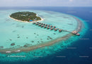 Tropical Island with Overwater Bungalows and Turquoise Seas