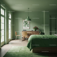 Bright and Modern Bedroom with Green Decor and Natural Light