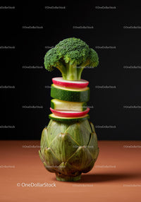 Stacked Fresh Vegetables on Earthy Surface with Dark Background