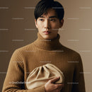 Elegant Young Man Wearing Beige Turtleneck with Accessories