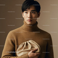 Elegant Young Man Wearing Beige Turtleneck with Accessories