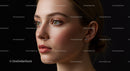 Elegant Woman Portrait Highlighting Blue Eyes and Flawless Skin