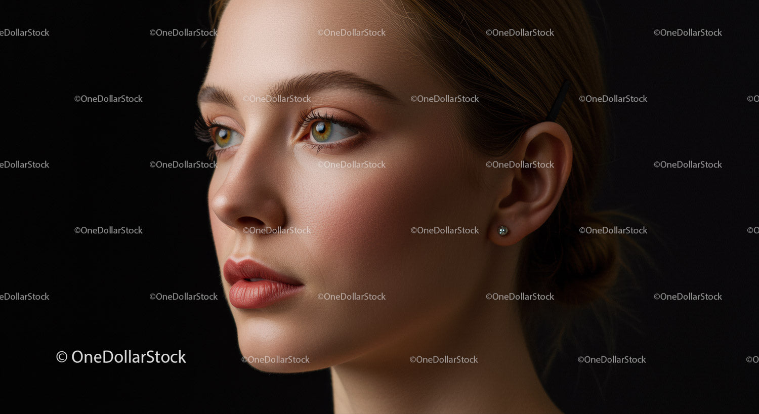 Portret eleganckiej kobiety podkreślający niebieskie oczy i nieskazitelną cerę