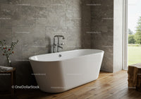 Modern Bathroom with Freestanding Bathtub and Gray Tiled Wall