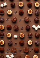 Assorted chocolate truffles with marshmallows on brown surface