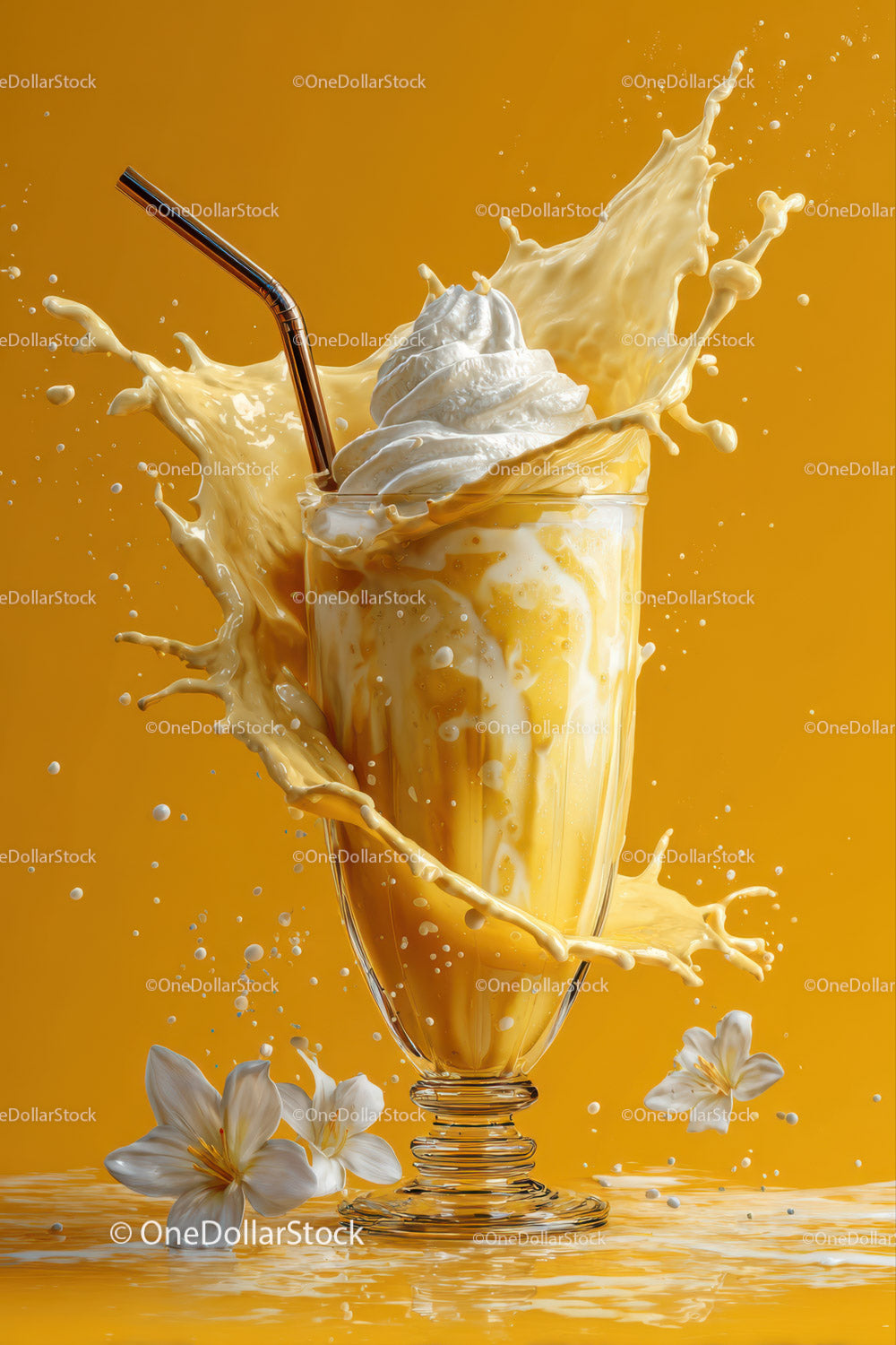 Orange Juice with Whipped Cream and Splash Effect