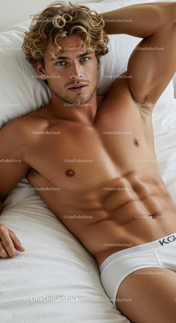 Relaxed young man lying on bed in white underwear