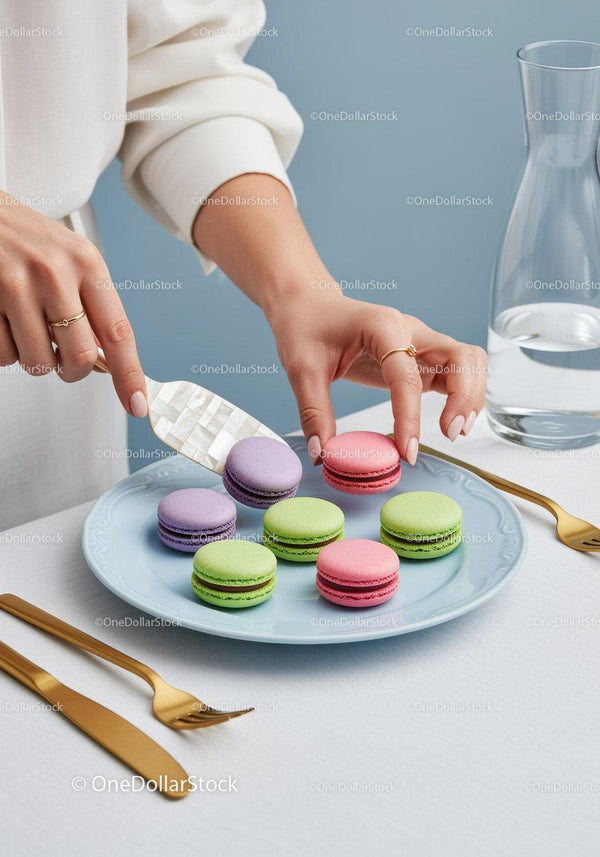 Colorful Macaron Assortment on Elegant Table for Gourmet Dessert Lovers