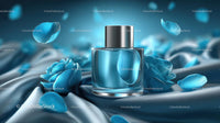 Luxury Blue Cosmetic Jar Surrounded by Elegant Floral Accents