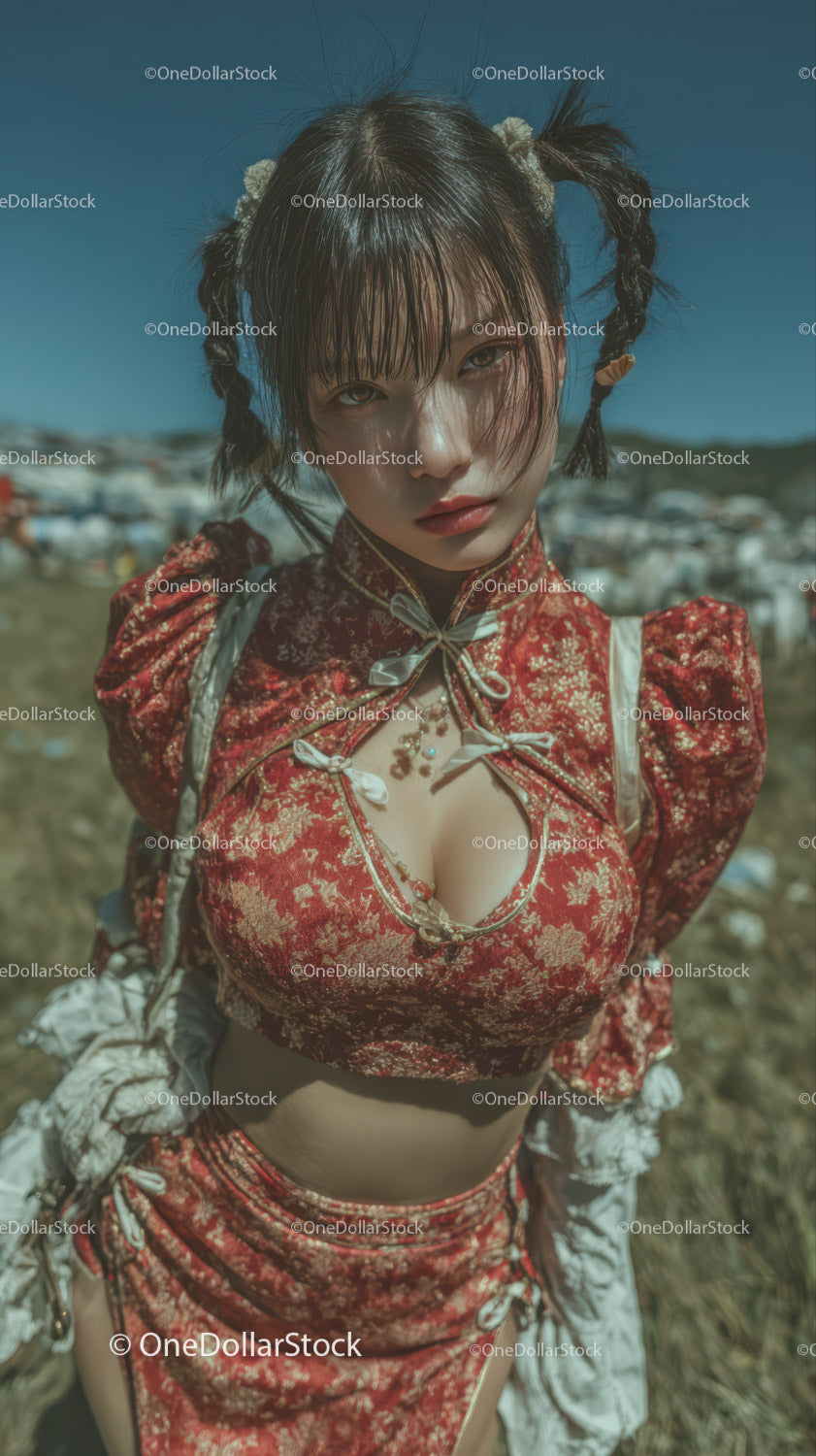 Fashionably Bold Young Woman Outdoor Summer Portrait