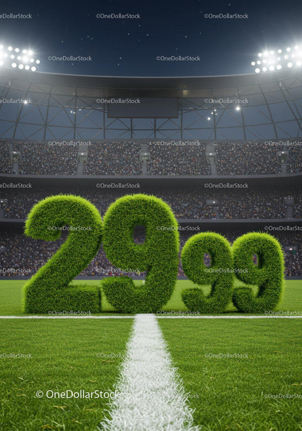 Grass numbers 29.99 displayed on stadium field