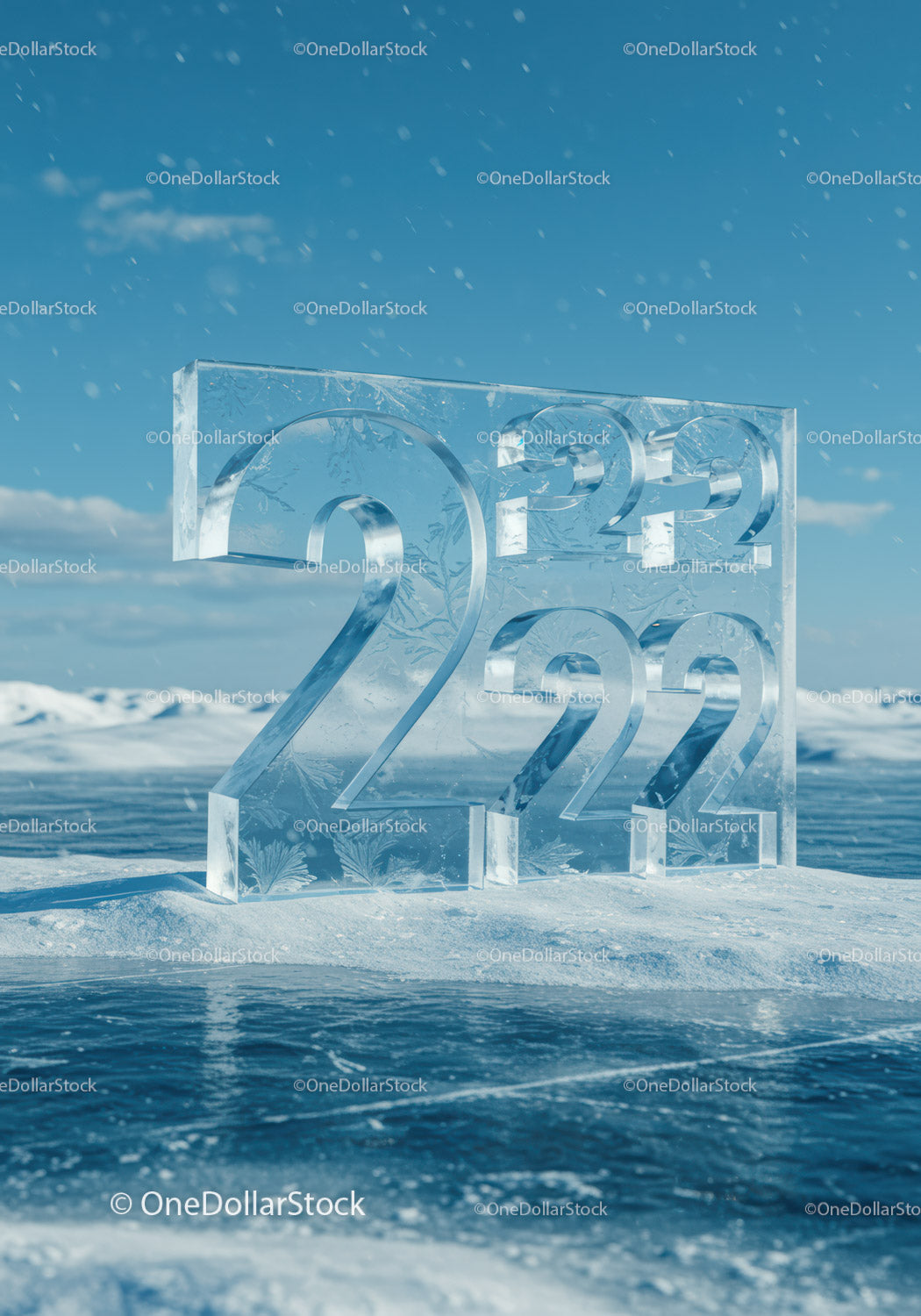 Frozen 2022 Ice Sculpture on Winter Landscape