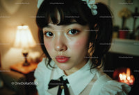 Close-up Portrait of Young Woman with Short Black Hair and Expressive Eyes