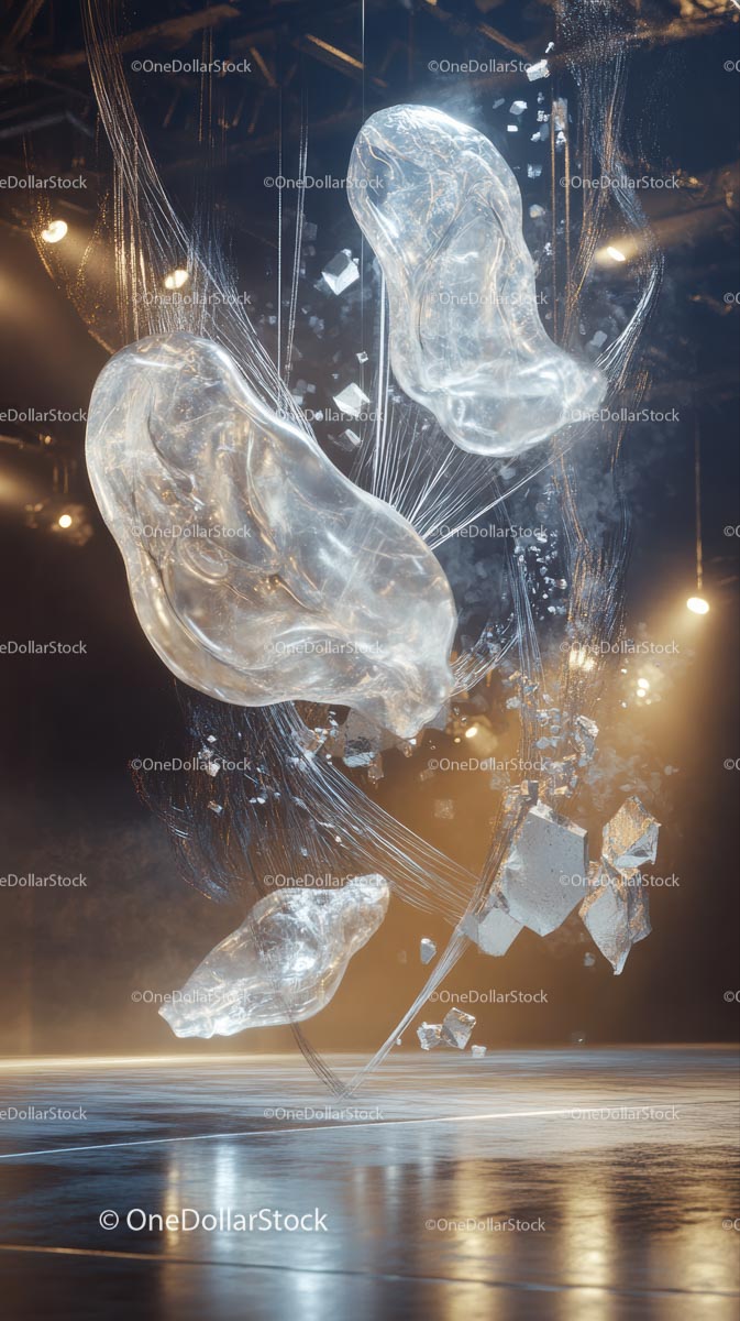 Futuristic Glass Art Installation with Light Effects