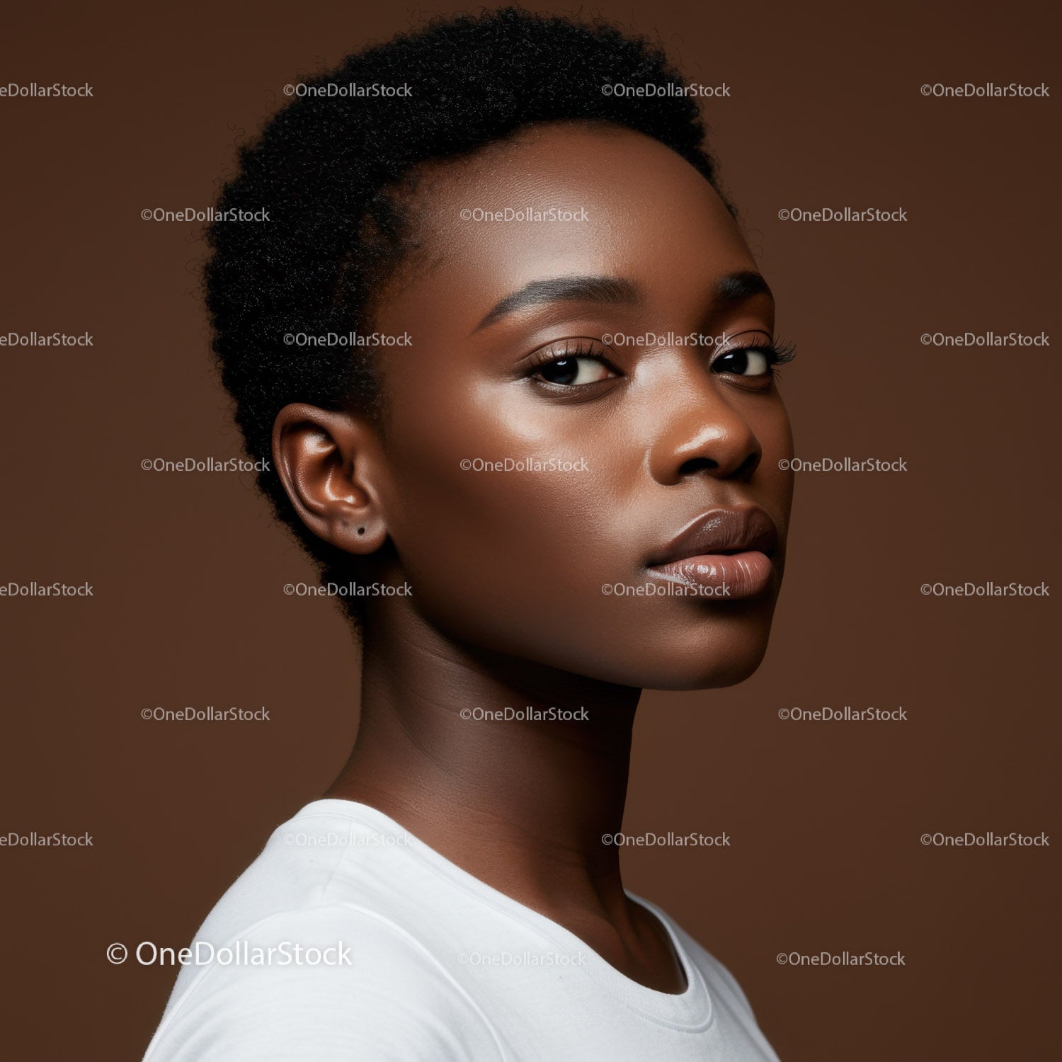 Elegant Portrait of a Young Black Woman with Short Curly Hair