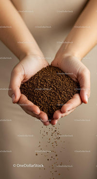 Hands Holding Falling Instant Coffee Granules