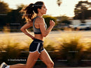 Active young woman running outdoors at golden hour