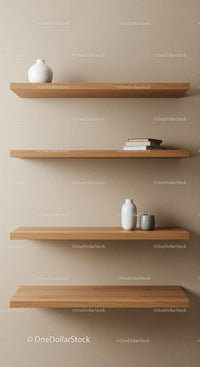Minimalist Wooden Shelves with Ceramic Vases in Elegant Interior