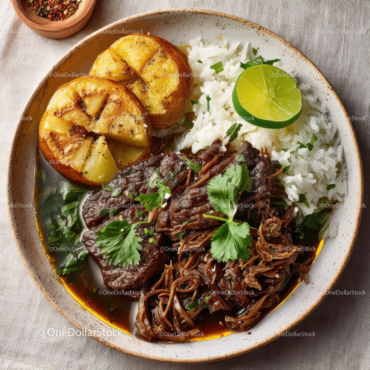 Succulent Beef Dish with Grilled Pineapple and Rice