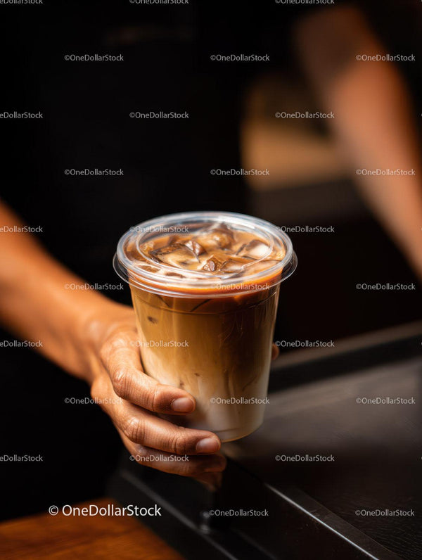 Glass of Iced Coffee with Milk and Ice Cubes in Dark Scene