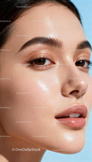 Close up of fresh dewy skin on young woman's face