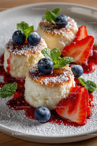 Creamy Cheesecake with Blueberries Strawberries and Mint Garnish