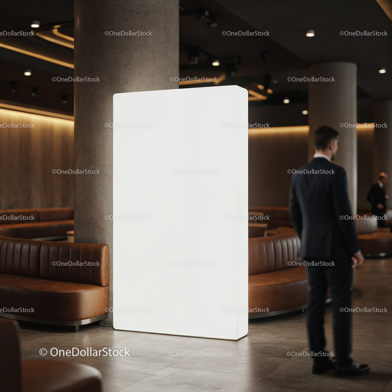 Modern Lobby Interior with Illuminated Advertising Display