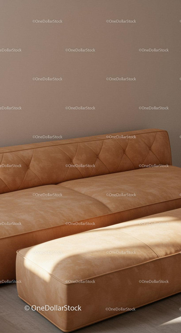 Elegancka beżowa skórzana sofa w przytulnym nowoczesnym salonie