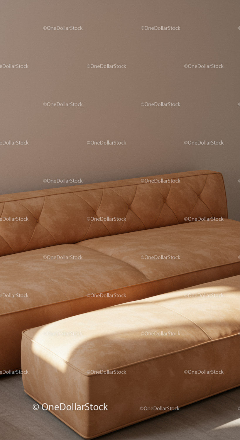 Elegancka beżowa skórzana sofa w przytulnym, nowoczesnym salonie