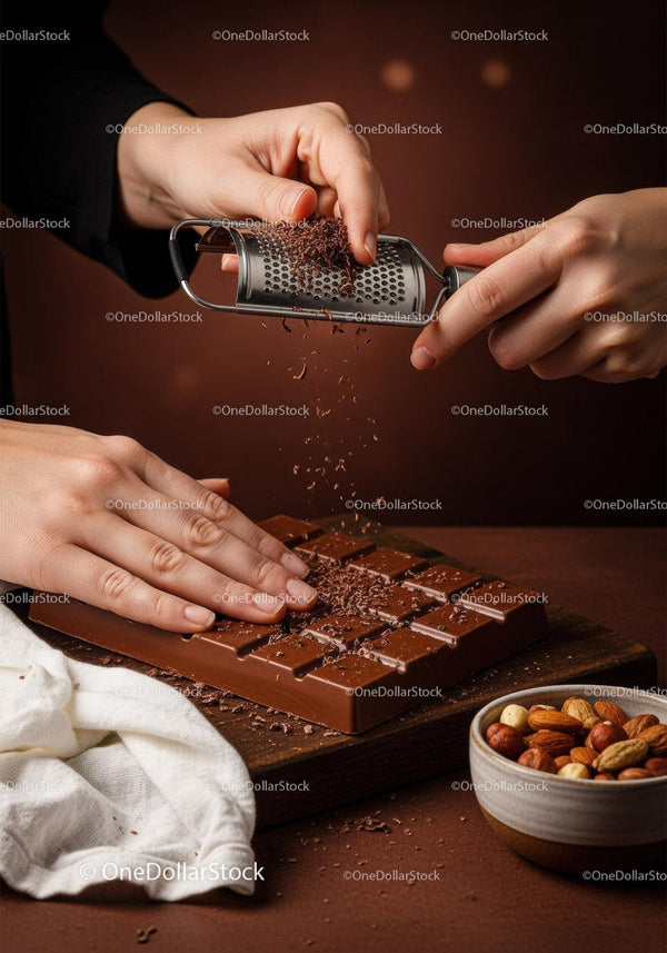Chocolate Bar with Cacao Nibs and Assorted Nuts on Wooden Board