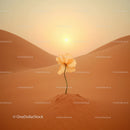 Delicate flower blooming alone in warm desert sunset