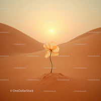 Delicate flower blooming alone in warm desert sunset
