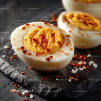 Halved Boiled Egg with Spicy Filling and Paprika Garnish