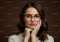 Elegant Woman Wearing Round Glasses and Natural Makeup