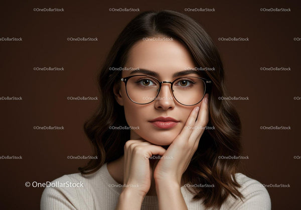 Elegant Woman Wearing Round Glasses and Natural Makeup