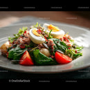 Fresh Chicken Salad with Cherry Tomatoes and Boiled Egg