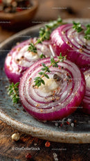 Fresh White Onion Slices on Ornate Blue Plate with Onions in Background Stock Photo Bundle preview 17