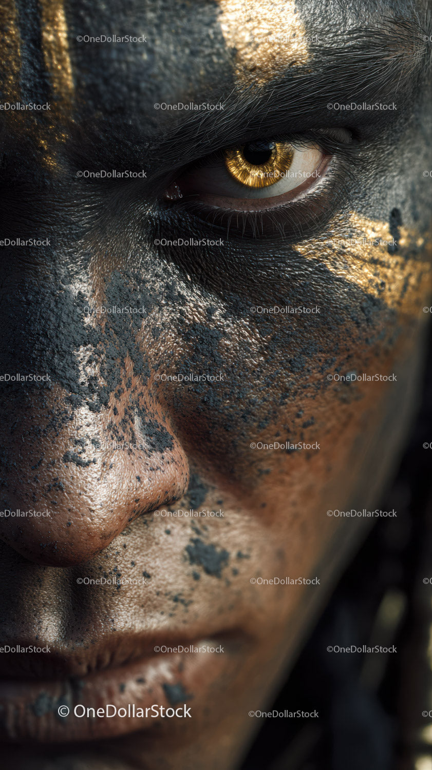 Close-up of An African Tribal Face with Gold Metallic Body Art