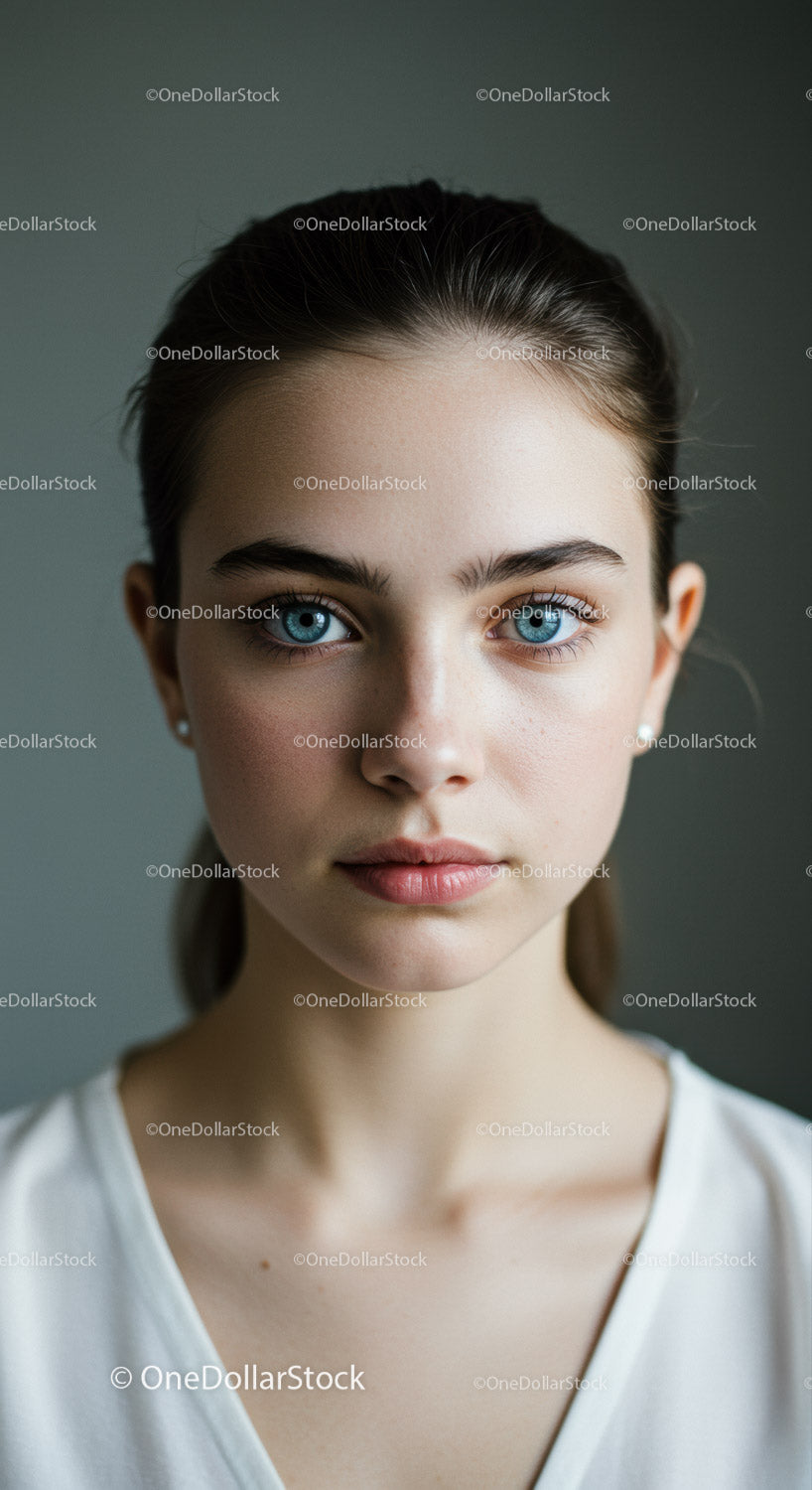 Close-up Portrait of a Young Woman with Blue Eyes and Natural Beauty