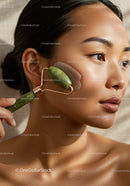 Young Woman Receiving Facial Massage with Jade Roller for Glowing Skin