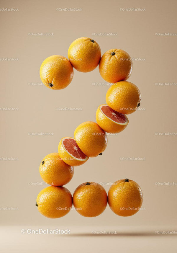 Number Two Made from Fresh Whole and Sliced Oranges