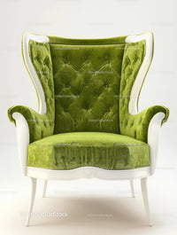 Elegant Green Velvet Armchair with High Back and Ornate Frame