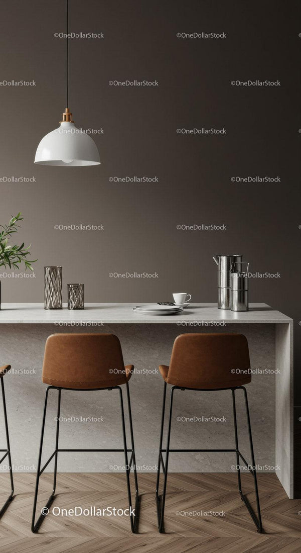 Modern Kitchen with Concrete Countertop and Stylish Seating