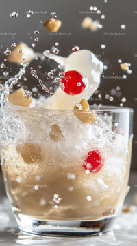Ice Cube and Cherry Splash in a Refreshing Glass